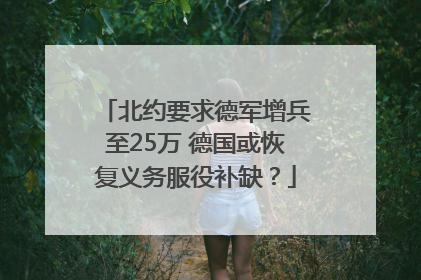 北约要求德军增兵至25万 德国或恢复义务服役补缺？